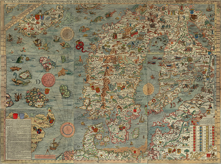 Carta marina, mapa morska opracowana w 1539, autor: Olaus Magnus